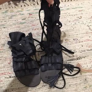 Free people navy leather gladiator sandals